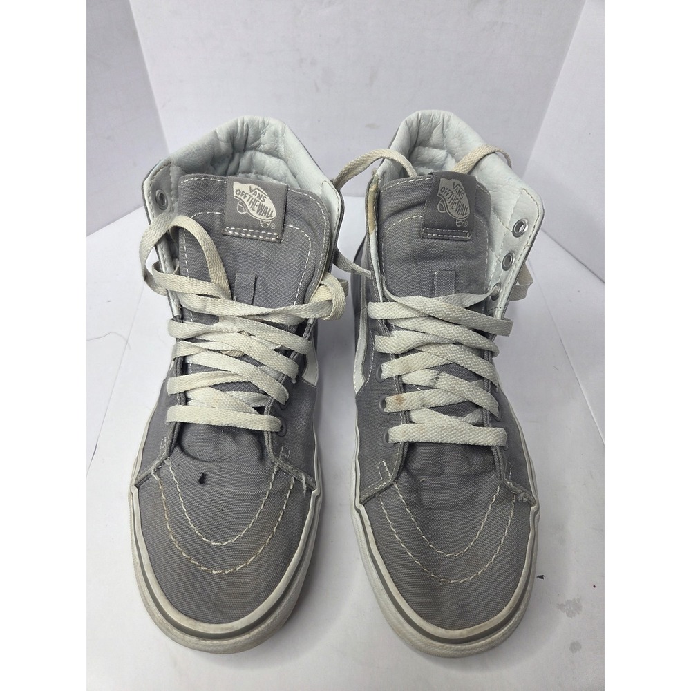 Vans Sk8-Hi Grey Canvas High Top Skate Shoes Mens 7 Womens 8.5 Grey White 721356
